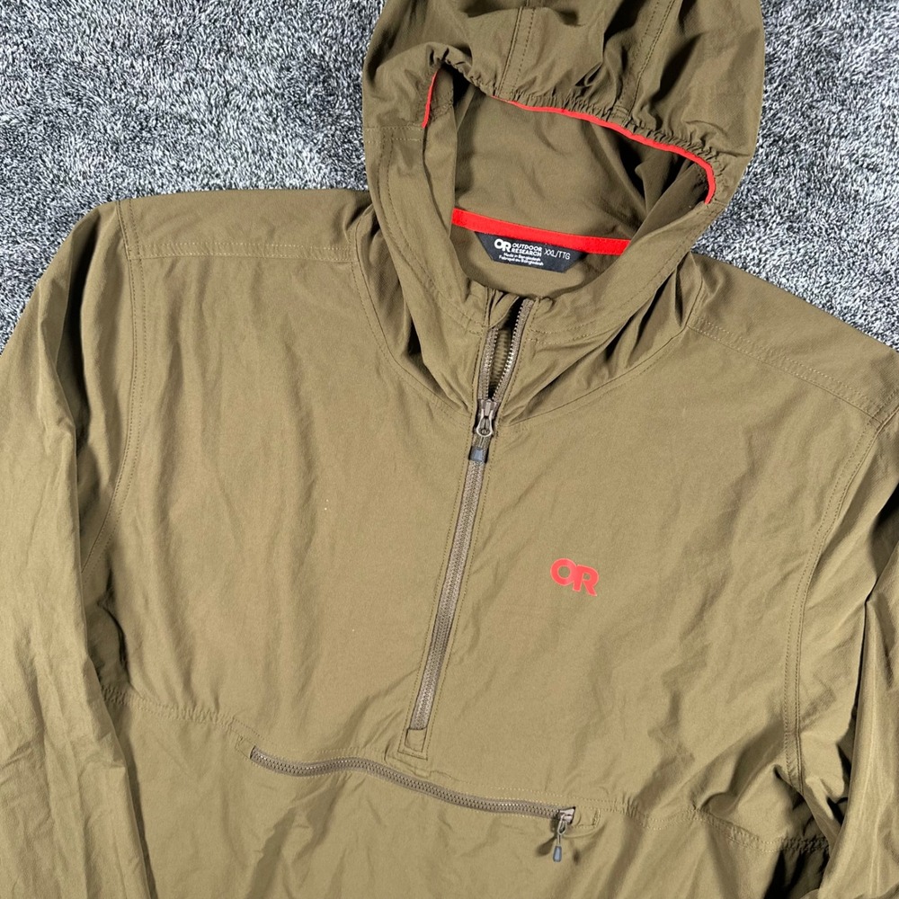 Outdoor Research Anorak Mens XXL Ferrosi Brown 1/4 Zip Hooded Pullover Jacket